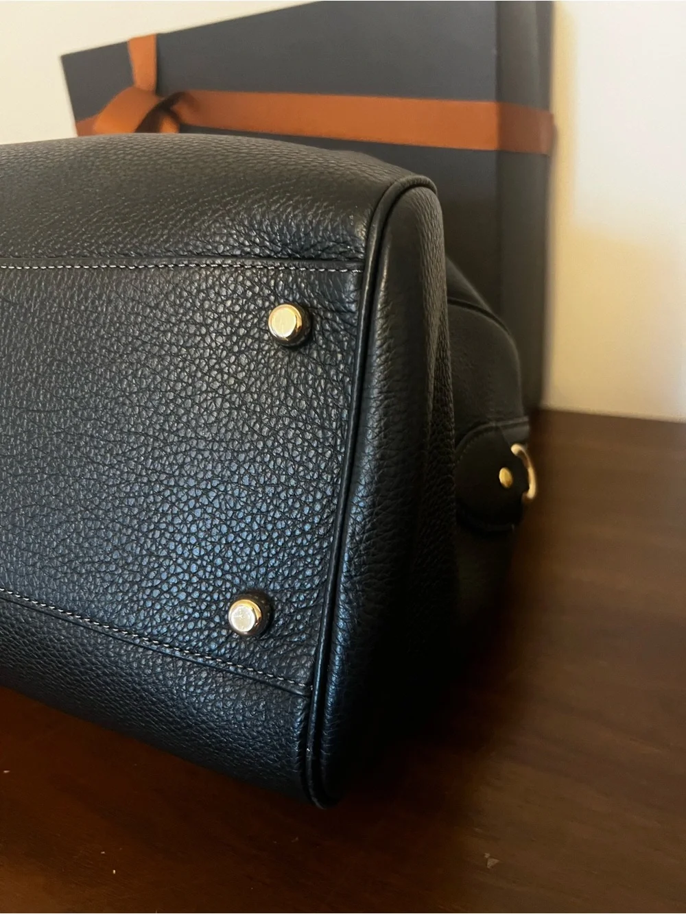 Authentic Coach Black Pebbled Leather Large Rowan Satchel with Gold Accents